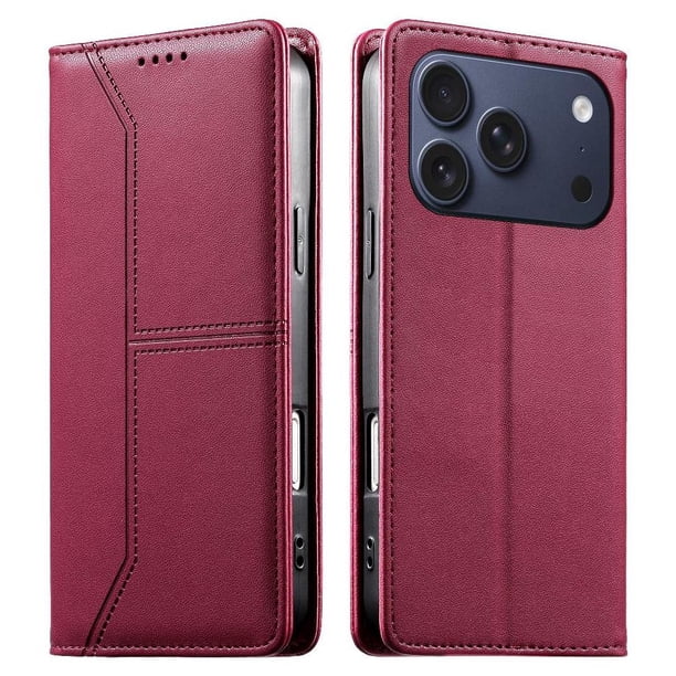 Funda tipo cartera con bloqueo RFID para iPhone 17 Pro Max cubierta magnética de cuero con tapa y soporte Rojo