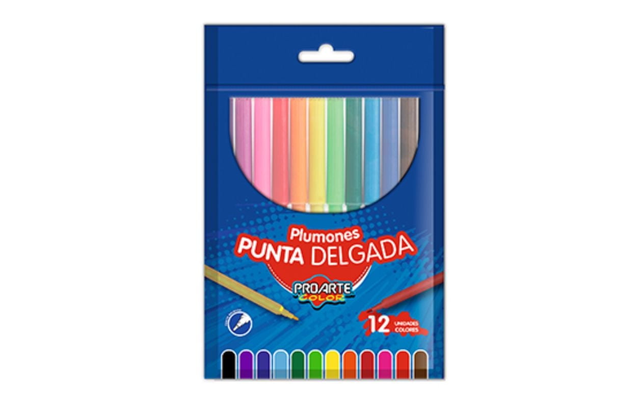 Plumón Punta Delgada 12 Colores Proarte