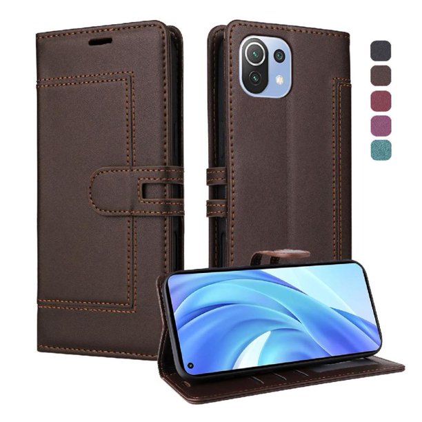 Premium Wallet Case for Xiaomi 11 Lite with Card Slots & Kickstand, Flip Cover Brown