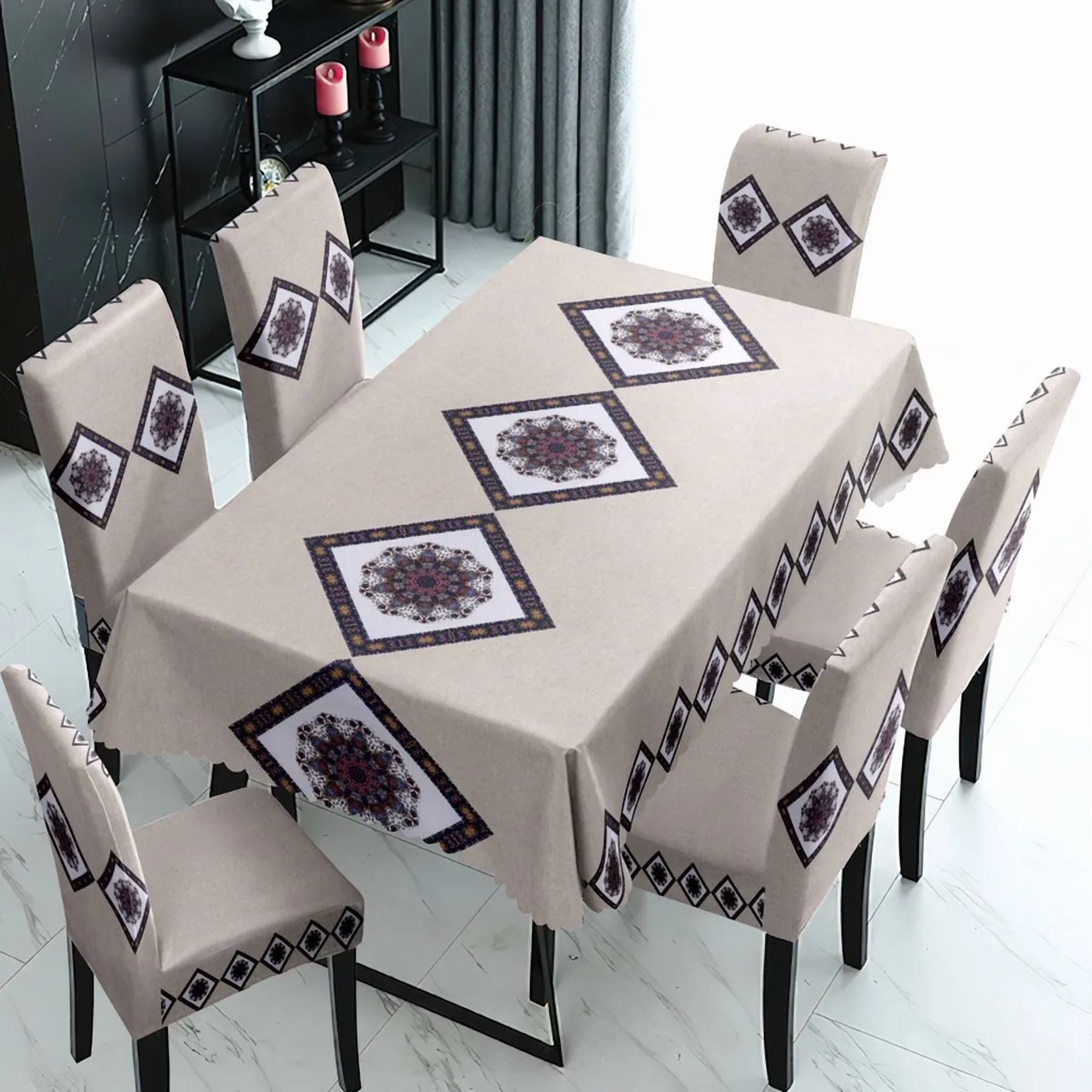 Genérico - Mantel Mashini Rectangular +6 Fundas Beige Triángulo