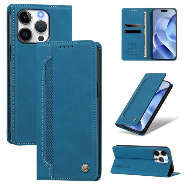 Funda Billetera para iPhone 15 Pro Imán y Resistente Azul
