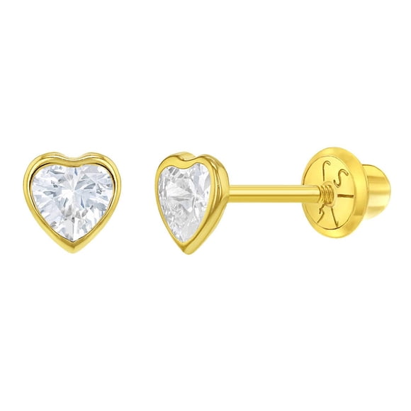 Aros de corazón de oro 14k y circón para bebes y niñas