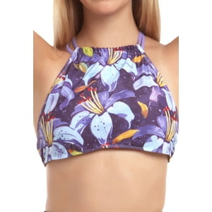 Samia - Bikini Peto Cuello Alto Cruzado Estampado Morado L