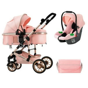 Coche Cuna Con Silla Nido Y Accesorios Lubabycas Rosado