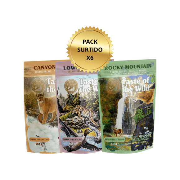 Taste of the wild pouch alimento humedo variado para gatos x 6 uni de 85g