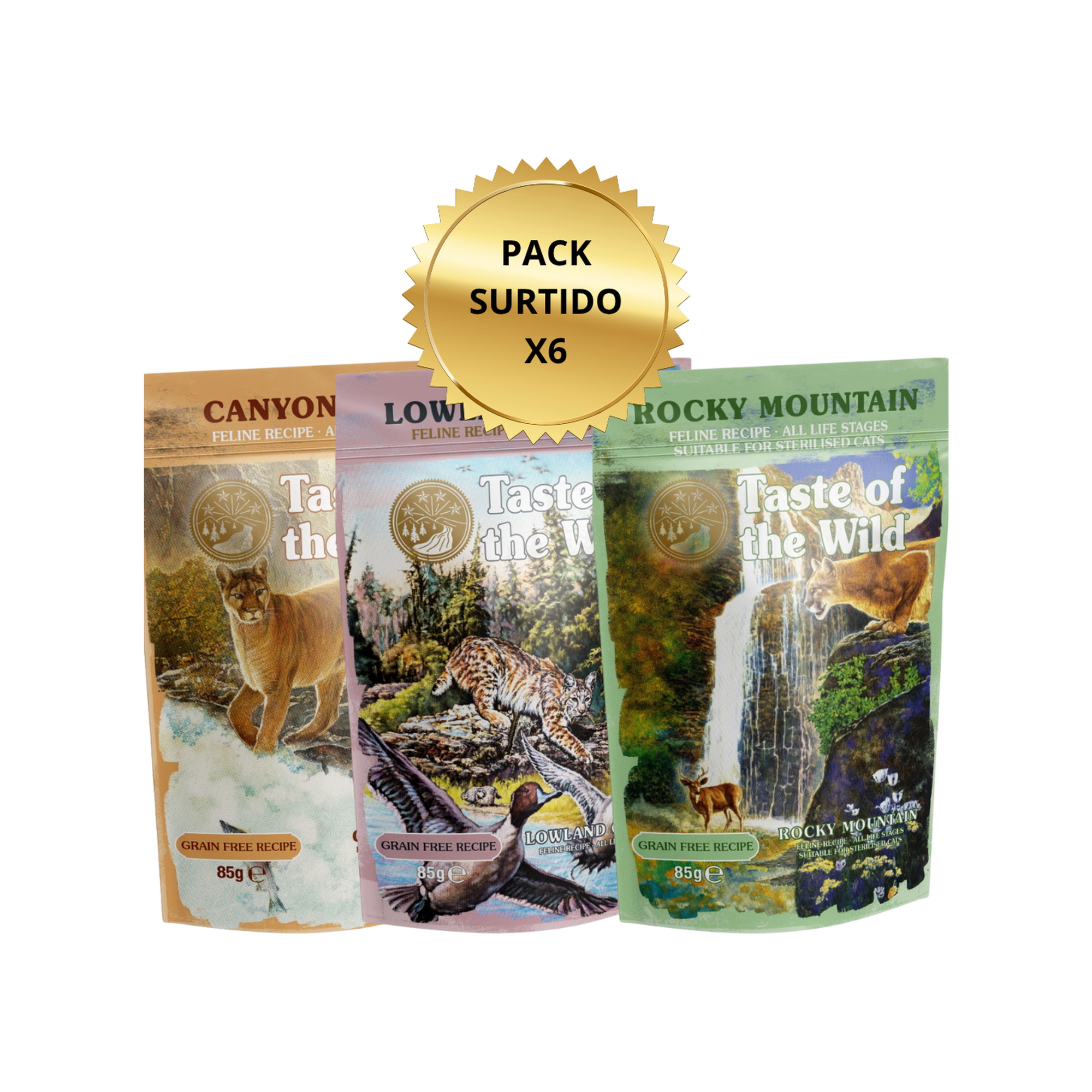 Taste of the wild pouch alimento humedo variado para gatos x 6 uni de 85g