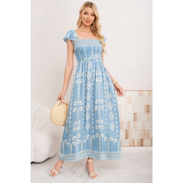 Maxi Vestido Verano Largo Mujer Estampado Geometrico Casual 3362
