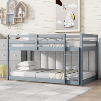 M&Ms - Solid Wooden , Solid Rubber Wooden Twin Over Twin Floor Bunk Bed With Ladder ,Upper And Bottom Bed Platforms Crafted With Strengthened Slats ,Grey