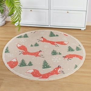 Bohemik - Alfombra Navidad Redonda Pinos Navideños Y Zorros