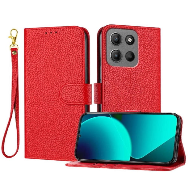 Funda Cartera para Motorola Moto G15 Tarjetero Soporte Magnético y Correa Rojo