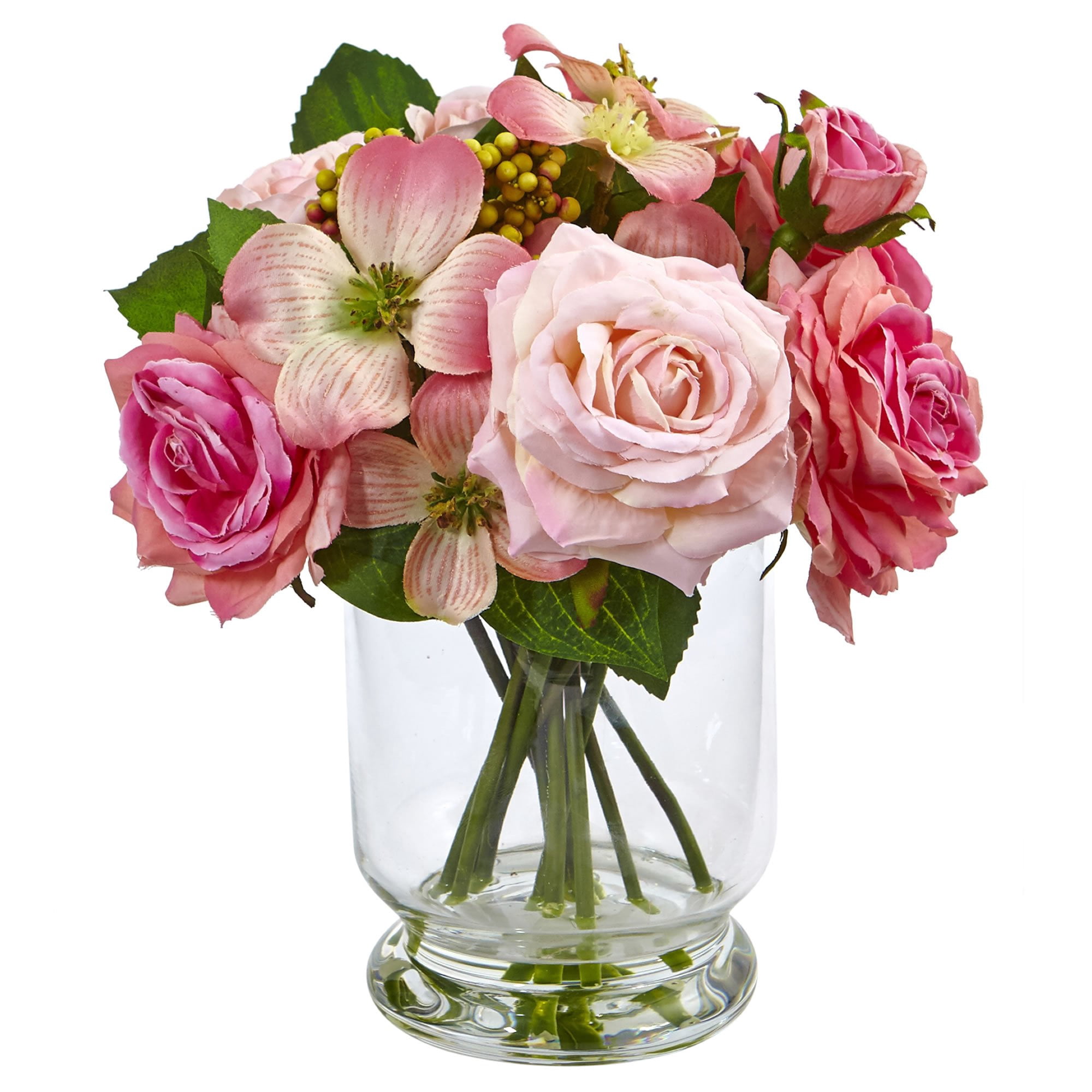 Nearly Natural - Arreglo Floral Casi Natural Con Rosas Y Bayas De 25 Cm