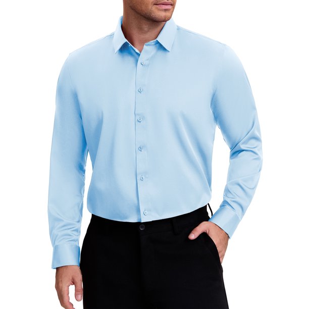Camisas de Vestir Formales de Color Sólido con Cuello de Punta y Manga Larga para Hombre Estilo INSPIRE CHIC Azul Claro XL