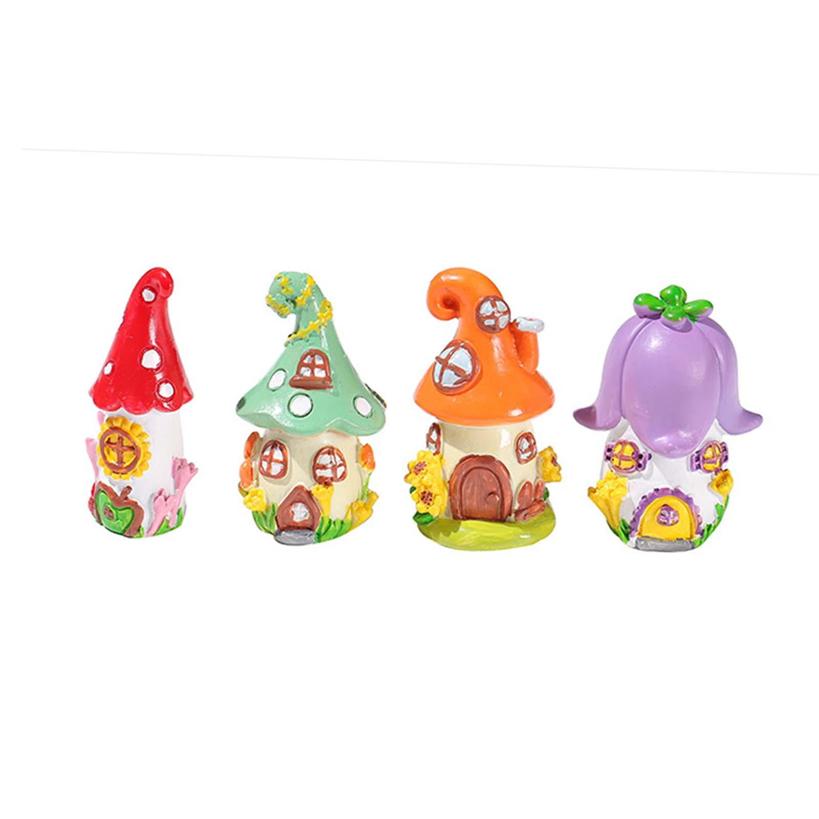 Ioensy - Castillo De Hadas De Resina De Mini Cabañas Pequeñas De 4 Piezas Para Césped De Escritorio