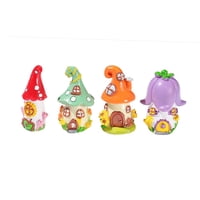 Ioensy - Castillo De Hadas De Resina De Mini Cabañas Pequeñas De 4 Piezas Para Césped De Escritorio