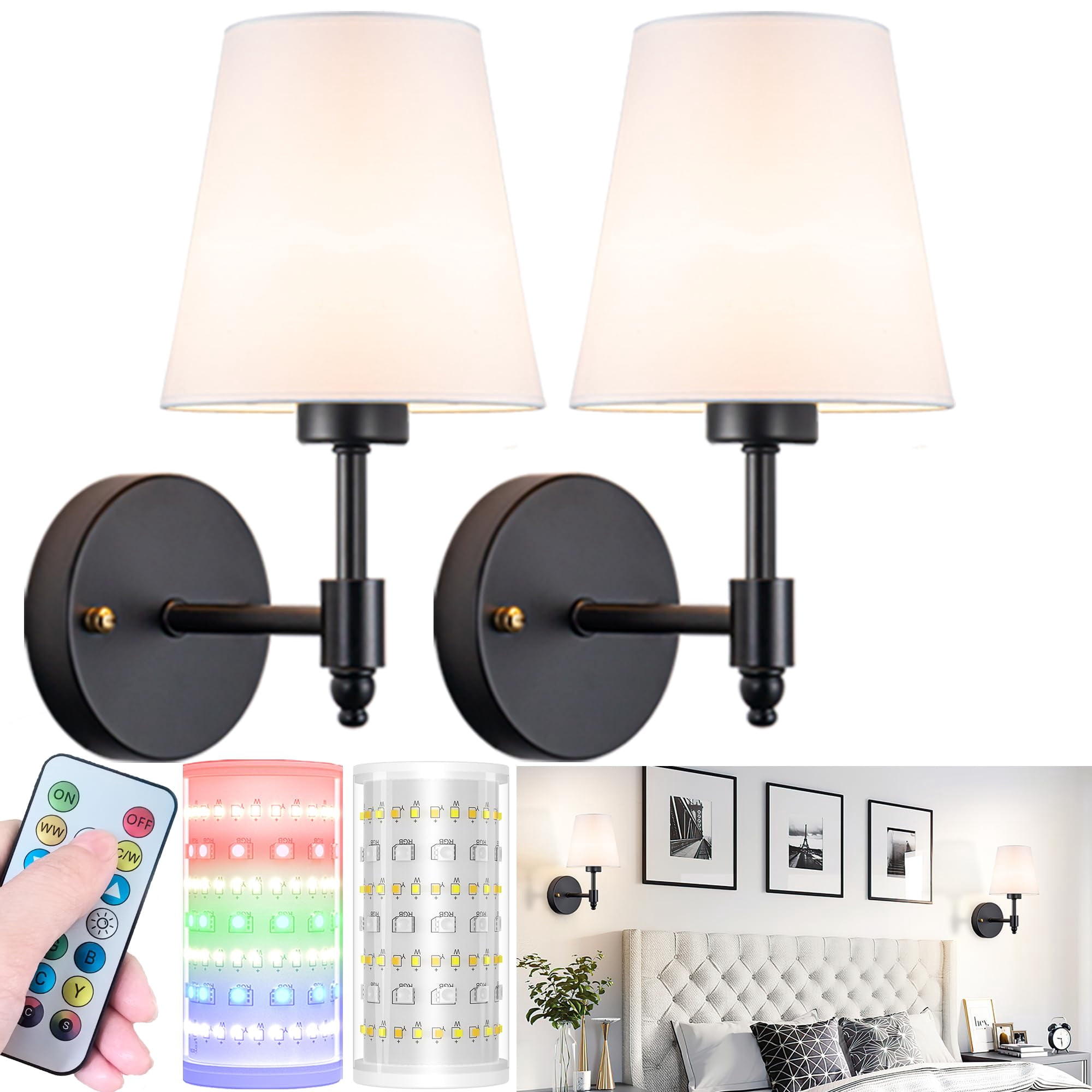 Apliques De Pared A Pilas Nekhung Rgb Con Control Remoto, Set