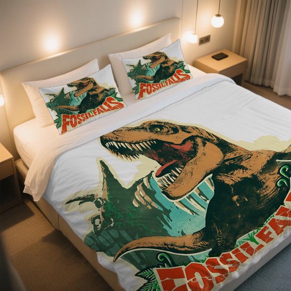TRex ROARS in FOSSIL FALLS Prehistoric Clash Duvet Cover Set Digital Print ThreePiece Set AllSeason Comfortable and Breathable