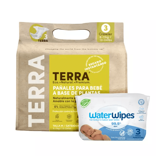 Terra Y Waterwipes - Pack Pañales Terra M 20 Uns + Tripack Toallitas Waterwipes