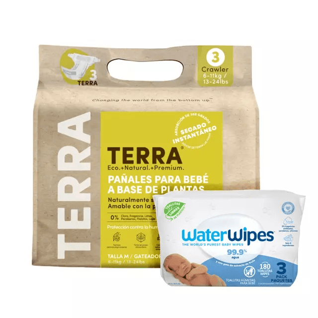 Terra Y Waterwipes - Pack Pañales Terra M 20 Uns + Tripack Toallitas Waterwipes