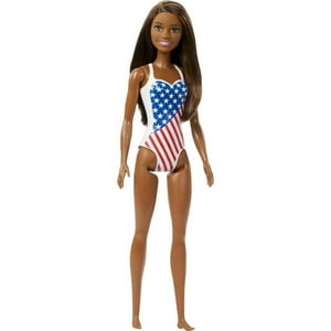 Traje De Baño Barbie Doll Beach Con Diseño De Bandera Estadounidense, Morena