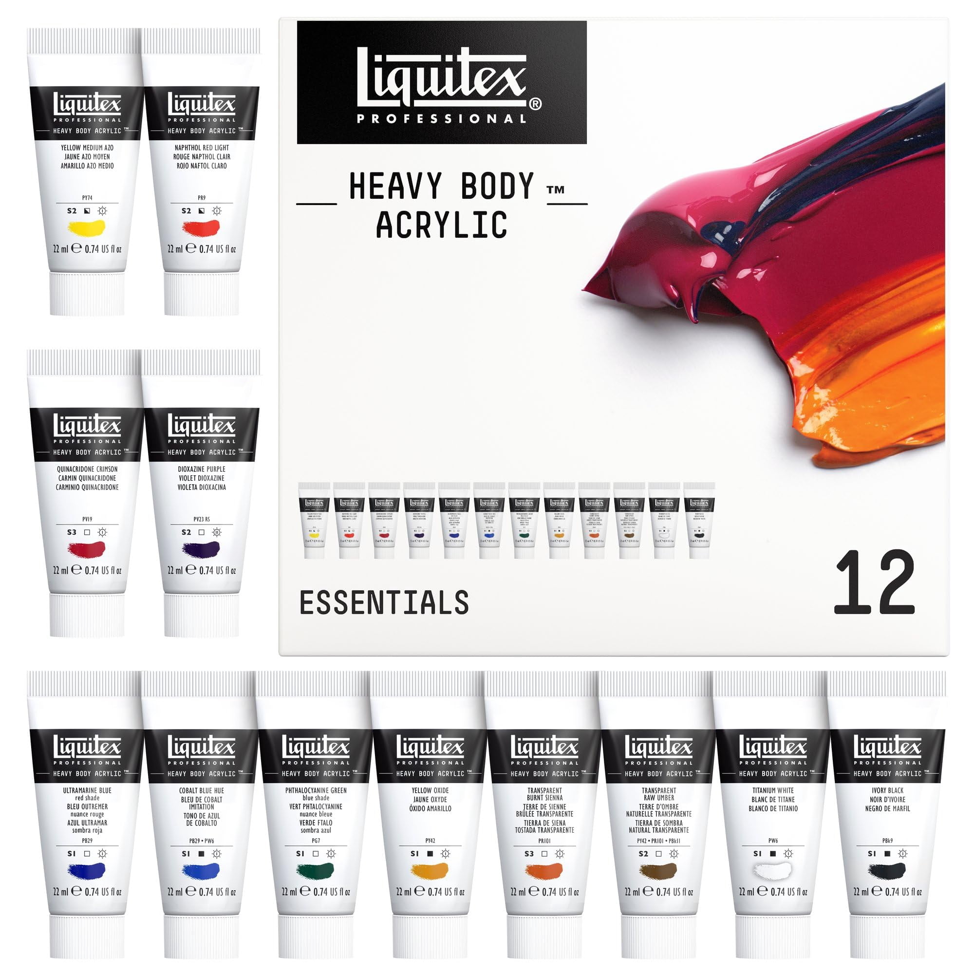 Set De Pintura Acrílica Liquitex Heavy Body 12 Tubos De 22 Ml
