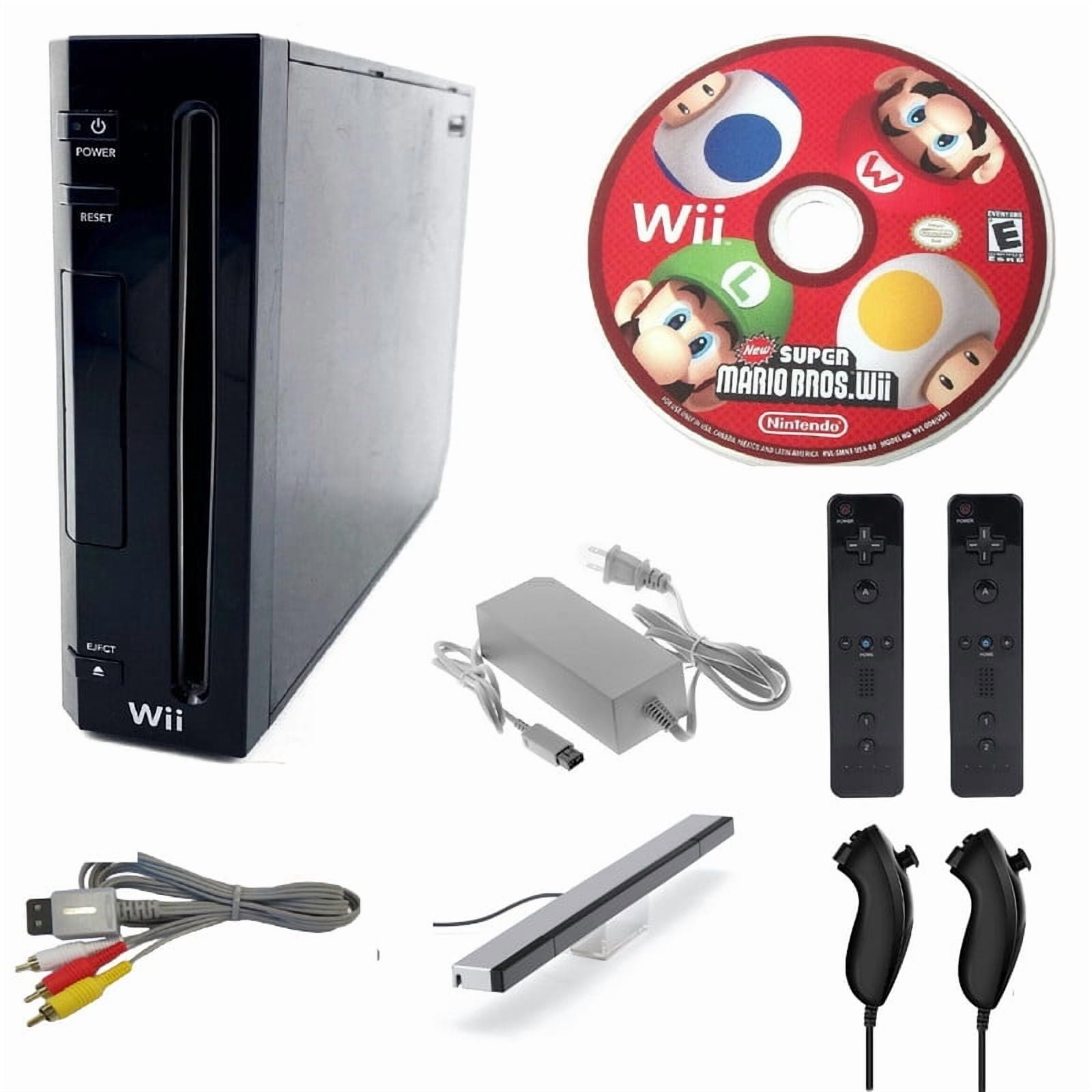 Restored Nintendo Wii Console With New Super Mario Bros With Two Retrofam Remotes And Nunchuks, Black (refurbished)