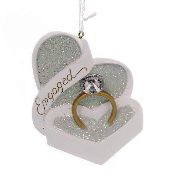 Ornament Kurt Adler Engaged Heart Box con anillo de resina