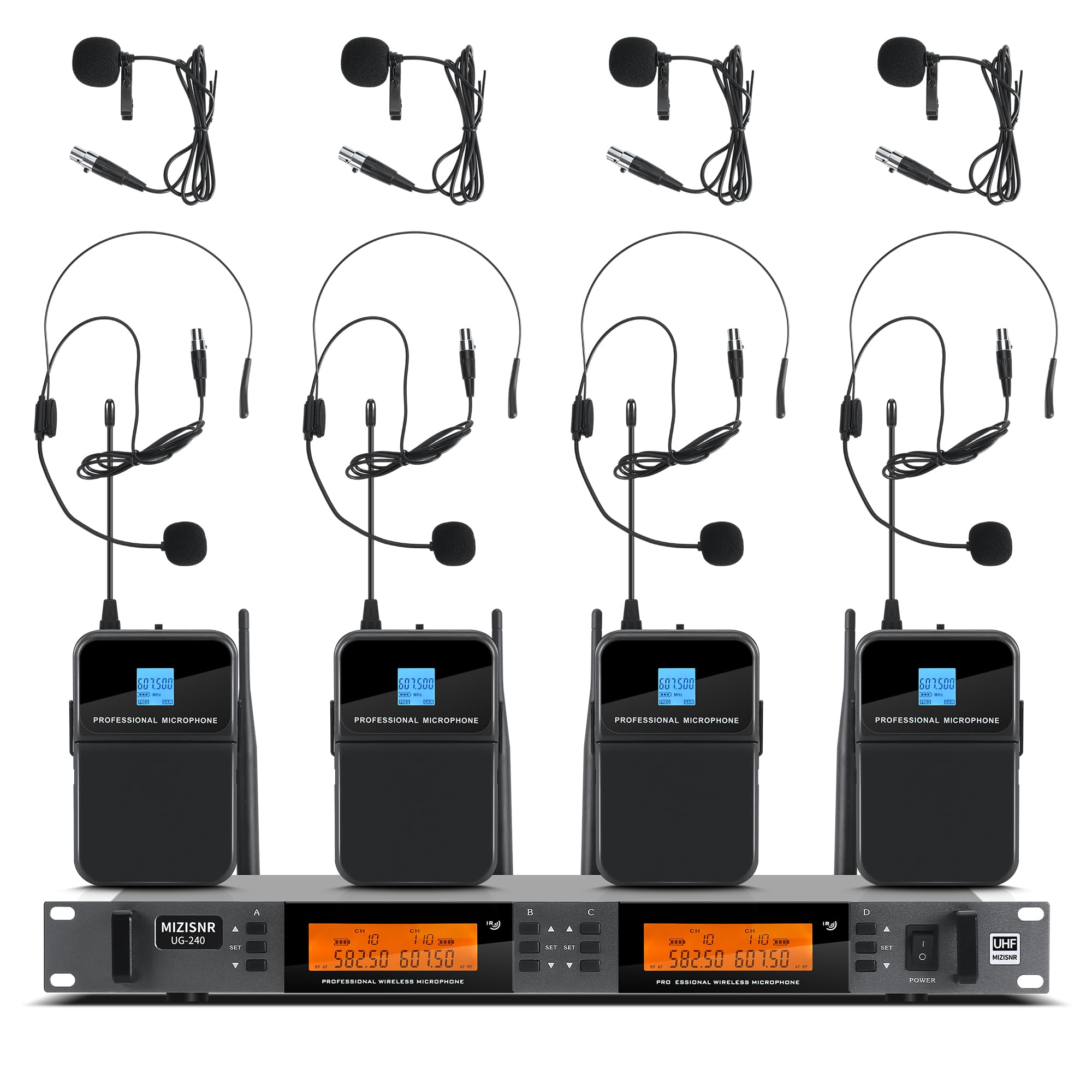 Sistema De Micrófono Inalámbrico Lavalier Mizisnr De 4 Canales Uhf