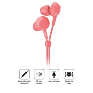 Philips - Audífonos Tae4105 Xbass Con Micrófono Rojo