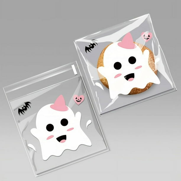 100pcs Halloween Self Adhesive Bags For Cookie, Cake, Chocolate, Candy, Snack Wrapping, Clear Plastic Treat Bags For Halloween Celebration, Goodie Bags, Goody Bags, Ziplock Bags, 10cm*10cm/3.93*3.93in