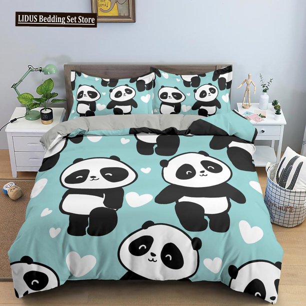 x2578 Bed SheetsCartoon Panda Children's Bedding Set For Kids Baby Girls Pink Duvet Cover Set Pillow Case Size Soft /Twin Quilt Cover 3-Piece Bedding Set (1 Duvet Cover + 2 Pillow Shams) nj2578
