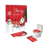 Teng Fei - Set 4 Piezas Cortina De Baño Y Alfombras Diseño Navideño Tf07