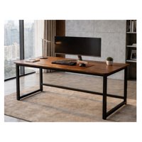 Eoland - Escritorio Metalico 120X60 Computador Oficina Hogar Estudio Marrón/Negro