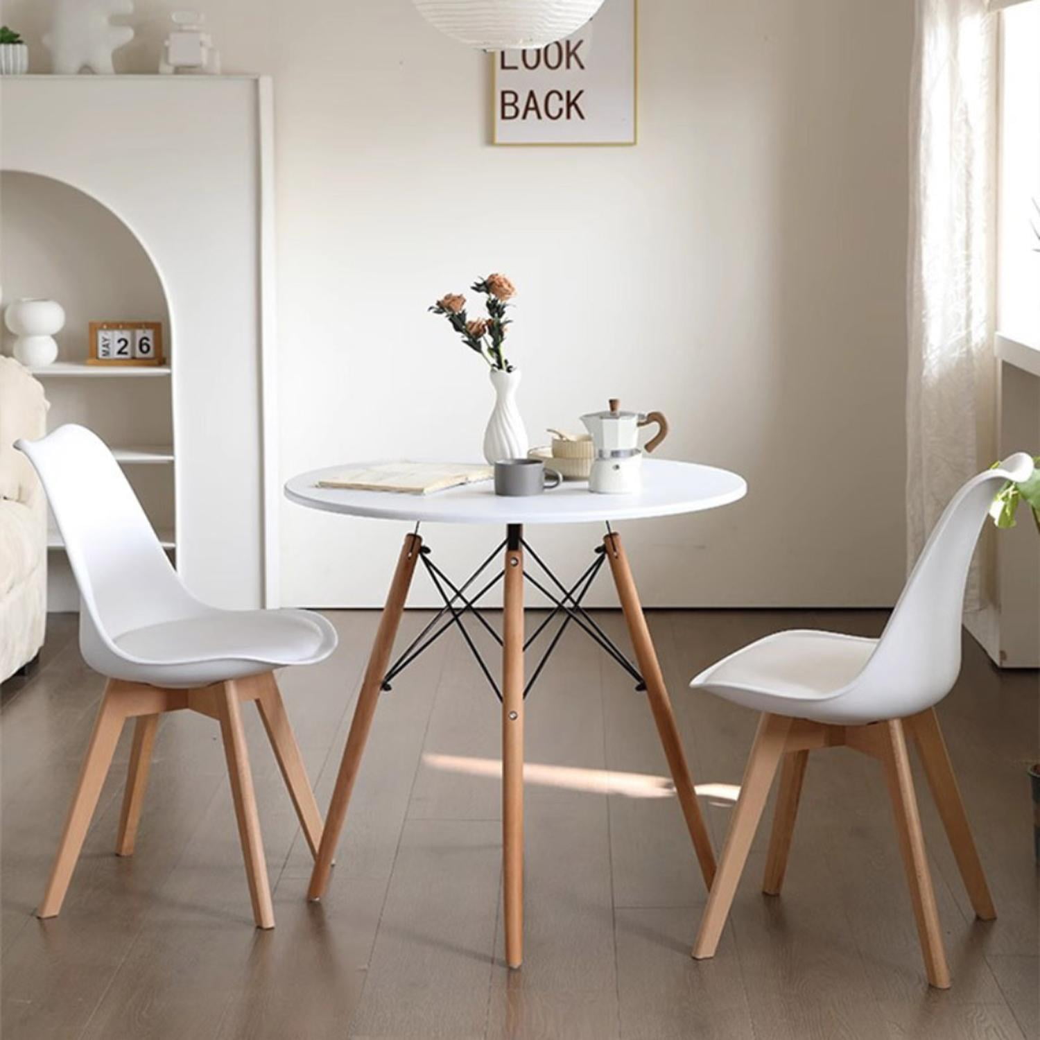 Pandalino - Comedor Moderno Mesa Estela 80cm + 2 Sillas Tulip | Diseño Nórdico Blanco
