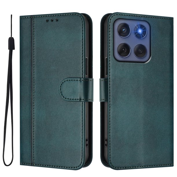 Funda Cartera para Motorola Moto Edge 60 Fusion Protección 360° con Ranuras para Tarjetas y Soporte Verde