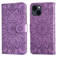 Funda Tipo Cartera Foxdock Para Iphone 13 , Diseño Girasol En Relieve, Cuero Pu, Cierre Magnético, Soporte Y Tarjetero