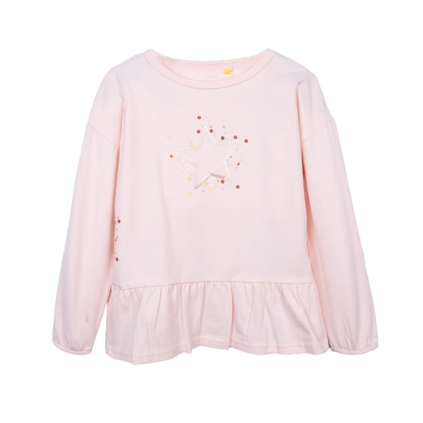 Polera Niña Manga Larga con Vuelo y Lentejuelas Damasco