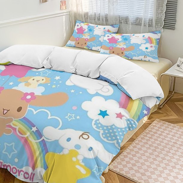 Cinnamoroll 3-Piece Twin Bed Set - Includes 1 Single Comforter And 2 Pillowcases Bedding - Fade Resistant Microfiber - Cinnamoroll