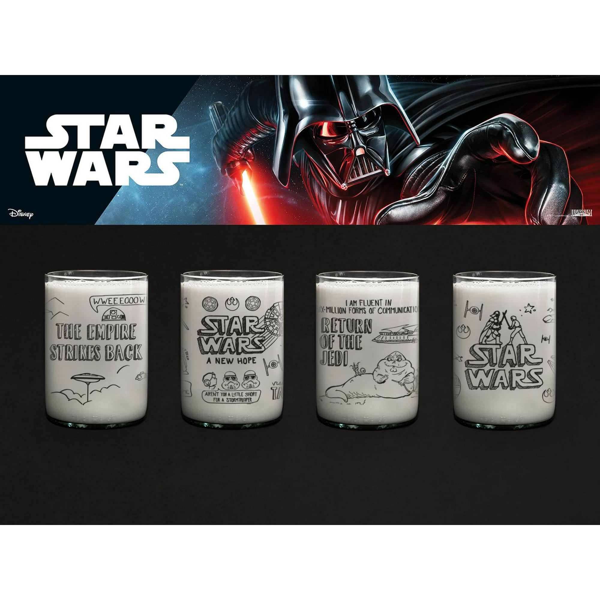 Green Glass - Vasitos Star Wars Doodle - Juego De 4 Vasos Negro