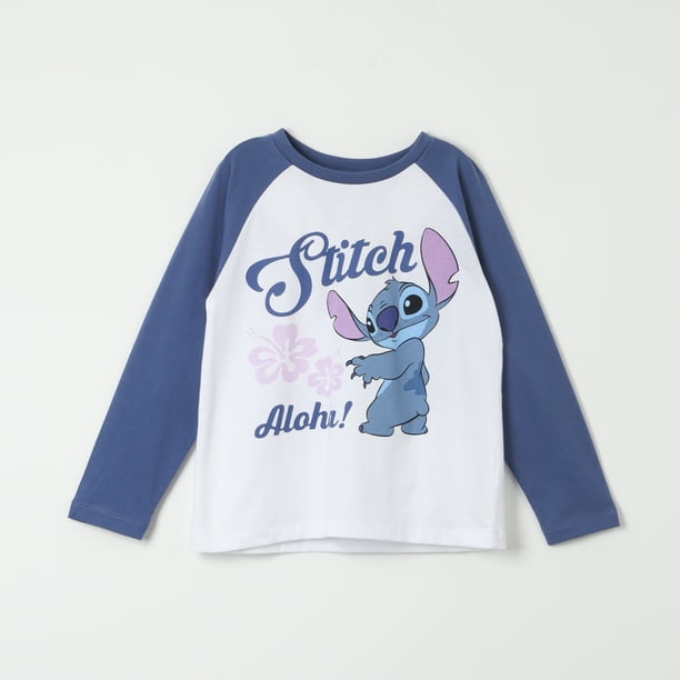 Polera Manga Larga Disney Stitch Estampado Hawaiano - Niños 3-8 Años