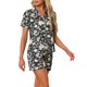 thumbnail image 4 of INSPIRE CHIC Pijama de mujer con estampado, manga corta, suave, botones, cuello con muesca, conjunto de pantalones cortos para primavera y verano, XS, negro-blanco, 4 of 6