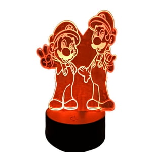Lelumania - Lampara Ilusion 3D Mario Y Luigi De 7 Colores, Base Touch