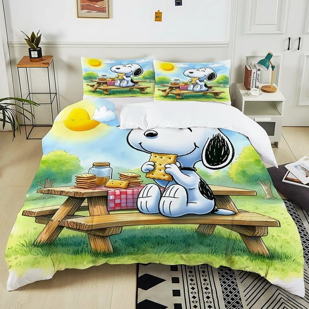 v2287 Bed Sheets Snoopy duvet cover pillowcase, cute bedding set kids boy girl large king size home bedroom cartoon decoration /pcs 3-Piece Bedding Set (1 Duvet Cover + 2 Pillow Shams) Bed Sheets ju22