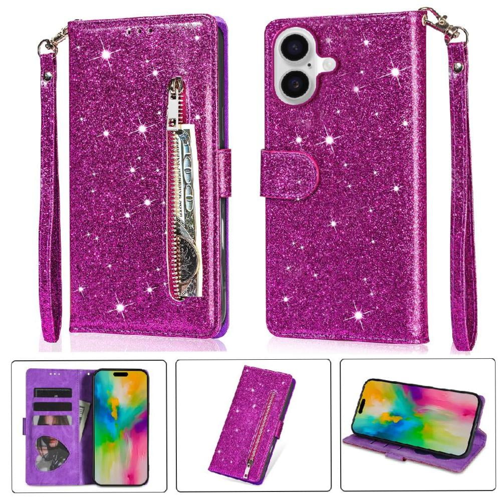 Foxdock - Funda Para Elegante Funda Iphone 16 Glitter Con Cremallera-ideal Para El Uso Diario