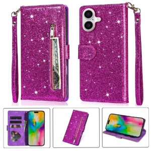 Foxdock - Funda Para Elegante Funda Iphone 16 Glitter Con Cremallera-Ideal Para El Uso Diario