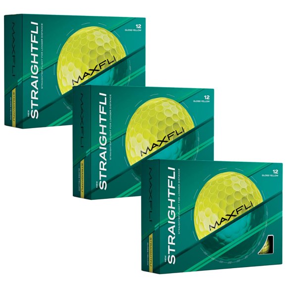 Pelotas de Golf Maxfli StraightFli Bajo Giro Brillo Amarillo Paquete de 36