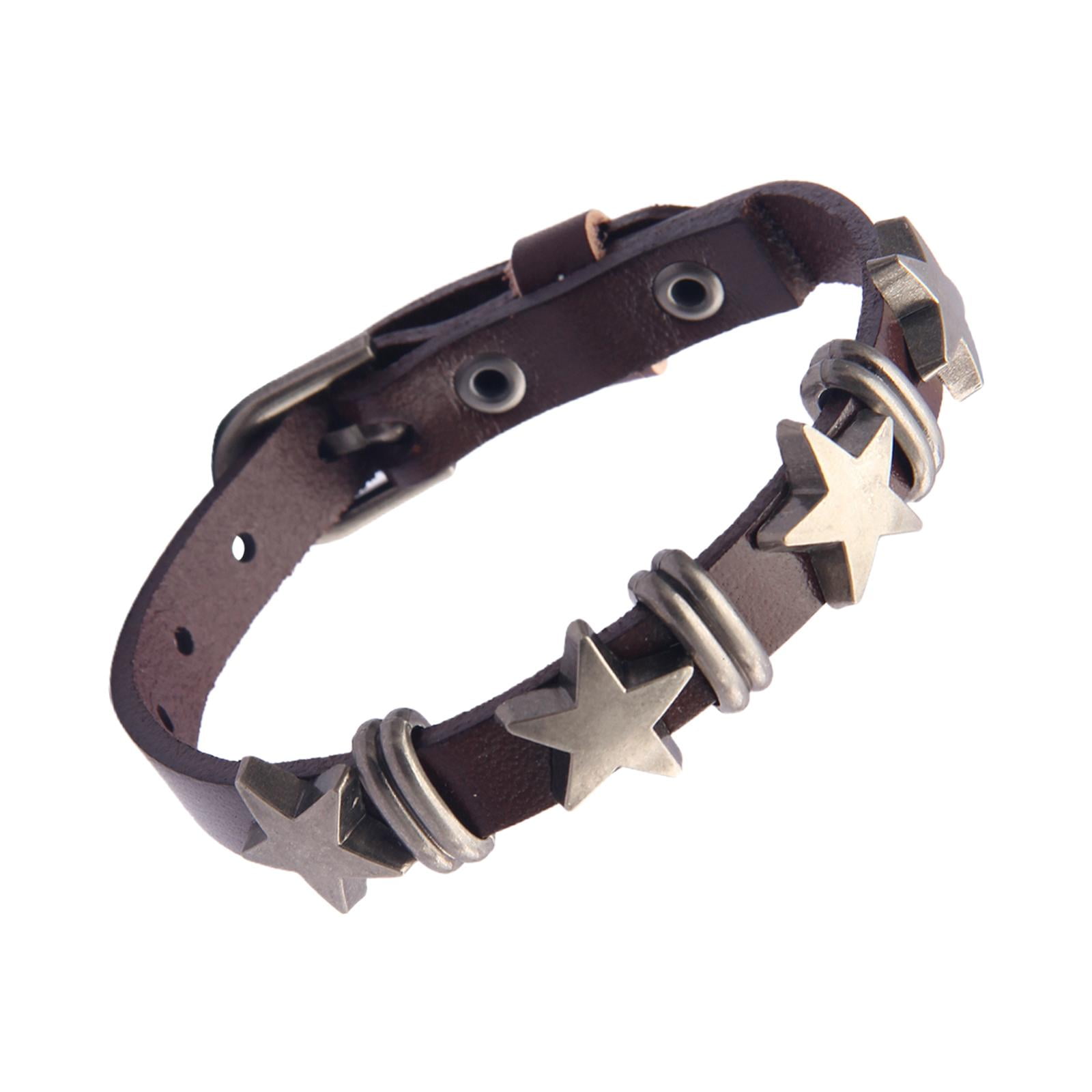 Magideal - Estrella Pu Pulsera De Cuero Goth Ajustable Punk Aleación Regalo Unisex Hip Hop Joyería De Moda Brazalete Brazalete Pulsera Para Mujeres Hombres Marrón