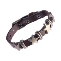 Magideal - Estrella Pu Pulsera De Cuero Goth Ajustable Punk Aleación Regalo Unisex Hip Hop Joyería De Moda Brazalete Brazalete Pulsera Para Mujeres Hombres Marrón