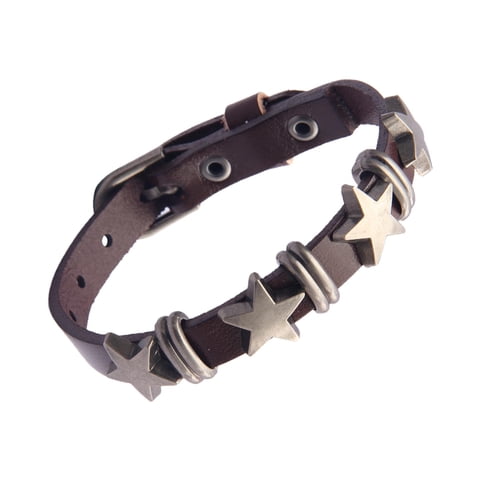 Magideal - Estrella Pu Pulsera De Cuero Goth Ajustable Punk Aleación Regalo Unisex Hip Hop Joyería De Moda Brazalete Brazalete Pulsera Para Mujeres Hombres Marrón