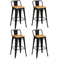 Moboi - Pack 4 Taburetes Tolix Madera Negro 66Cm
