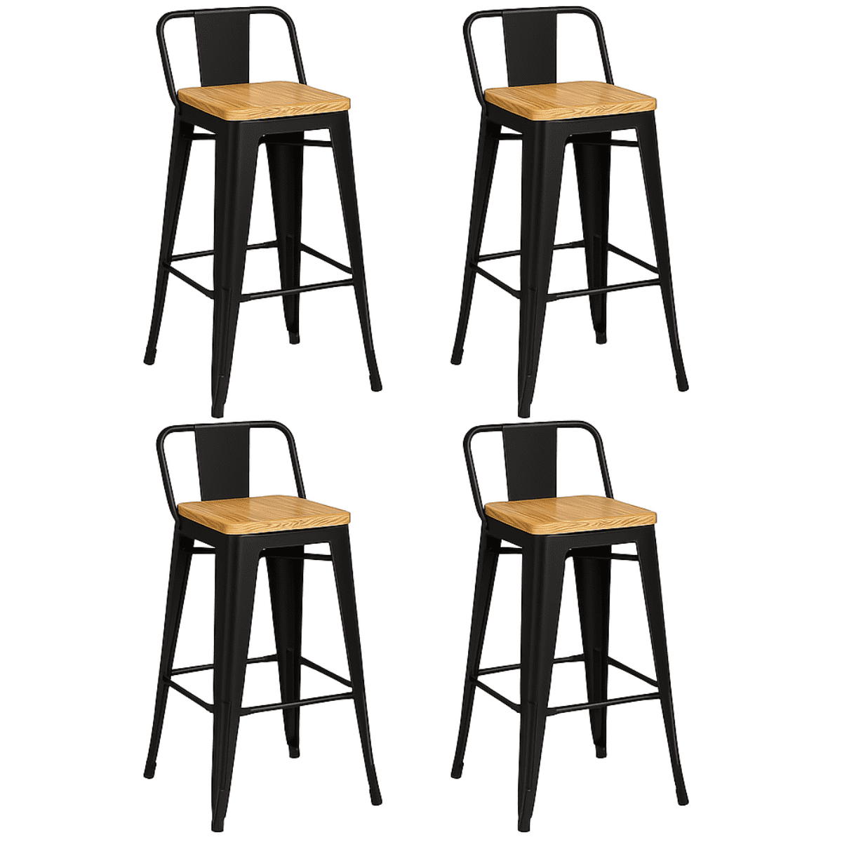 Moboi - Pack 4 Taburetes Tolix Madera Negro 66cm